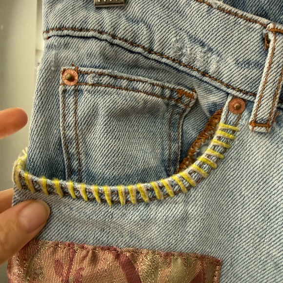 BDG Light Blue Straight‑Leg Jeans with Multicolor Patchwork - Picture 3 of 7